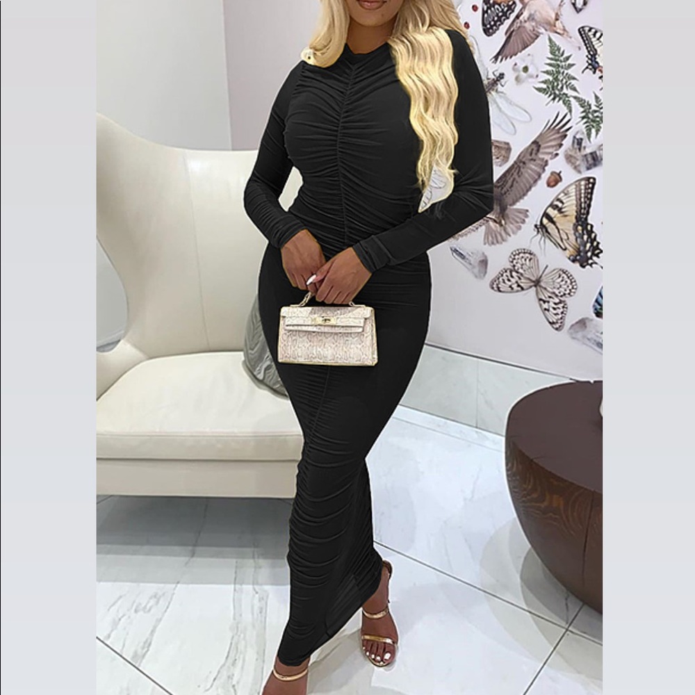 Black mesh long maxi dress